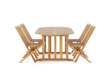 Menorca Liten Oval Spisegruppe Utendørs – Forlengbart spisebord med 4 spisestoler i tre - Teak / Natur - Hagemøbler & utemiljø - Hagegruppe - Spisegrupper hage
