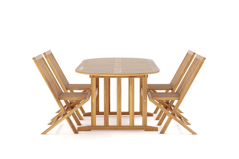 Menorca Liten Oval Spisegruppe Utendørs – Forlengbart spisebord med 4 spisestoler i tre - Teak / Natur - Hagemøbler & utemiljø - Hagegruppe - Spisegrupper hage