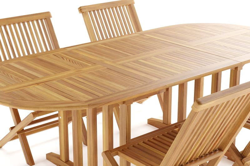 Menorca Liten Oval Spisegruppe Utendørs – Forlengbart spisebord med 4 spisestoler i tre - Tre/Natur - Hagemøbler & utemiljø - Hagegruppe - Spisegrupper hage