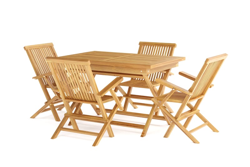 Menorca Liten Rektangulær Spisegruppe Utendørs – Spisebord i tre med 4 spisestoler - Teak / Natur - Hagemøbler & utemiljø - Hagegruppe - Spisegrupper hage