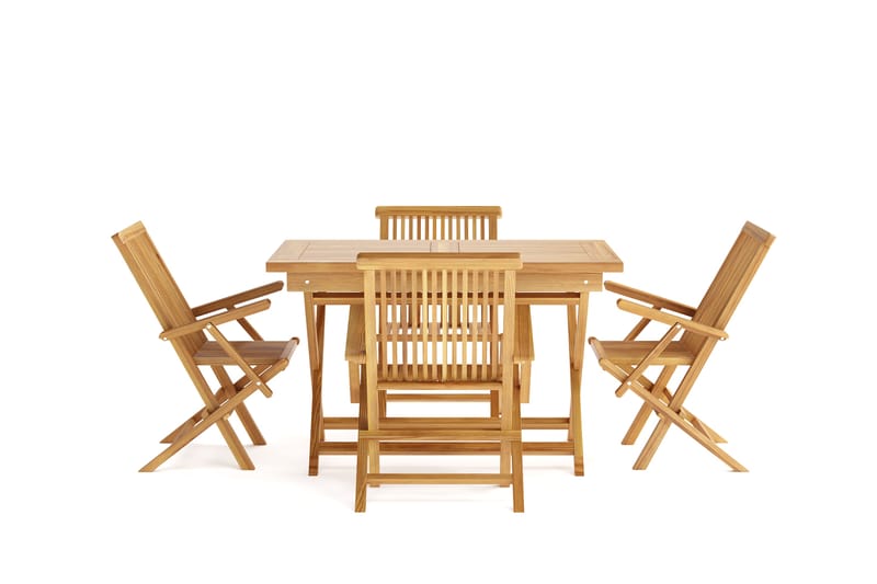 Menorca Liten Rektangulær Spisegruppe Utendørs – Spisebord i tre med 4 spisestoler - Teak / Natur - Hagemøbler & utemiljø - Hagegruppe - Spisegrupper hage