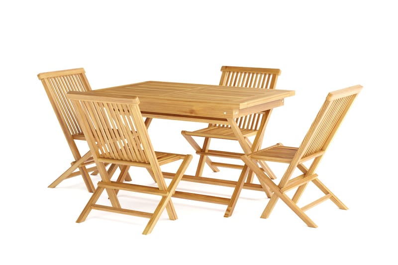 Menorca Liten Spisegruppe Utendørs – Rektangulært spisebord i tre med 4 spisestoler - Teak / Natur - Hagemøbler & utemiljø - Hagegruppe - Spisegrupper hage