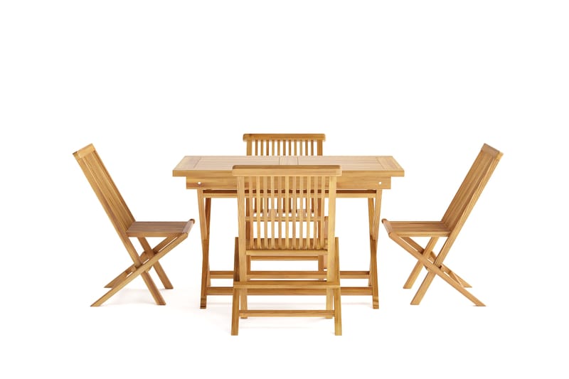 Menorca Liten Spisegruppe Utendørs – Rektangulært spisebord i tre med 4 spisestoler - Teak / Natur - Hagemøbler & utemiljø - Hagegruppe - Spisegrupper hage