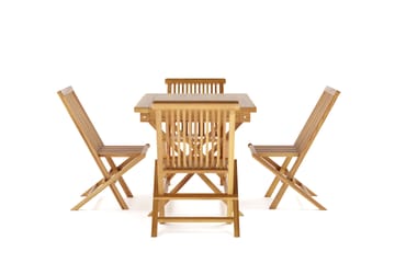 Menorca Liten Spisegruppe Utendørs – Rektangulært spisebord i tre med 4 spisestoler - Teak / Natur - Hagemøbler & utemiljø - Hagegruppe - Spisegrupper hage