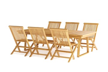 Menorca Stor Spisegruppe Utendørs – Rektangulært bord i tre med 6 spisestoler - Teak / Natur - Hagemøbler & utemiljø - Hagegruppe - Spisegrupper hage
