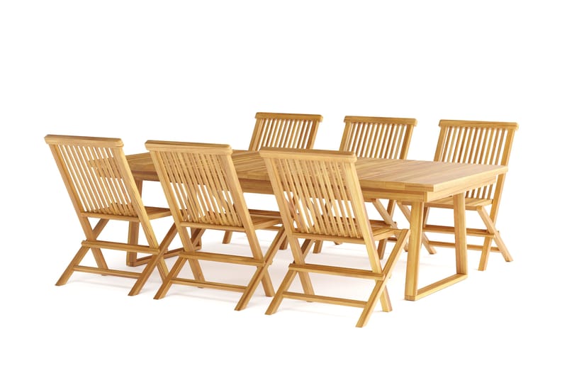 Menorca Stor Spisegruppe Utendørs – Rektangulært bord i tre med 6 spisestoler - Teak / Natur - Hagemøbler & utemiljø - Hagegruppe - Spisegrupper hage
