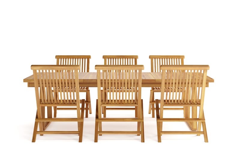 Menorca Stor Spisegruppe Utendørs – Rektangulært bord i tre med 6 spisestoler - Teak / Natur - Hagemøbler & utemiljø - Hagegruppe - Spisegrupper hage