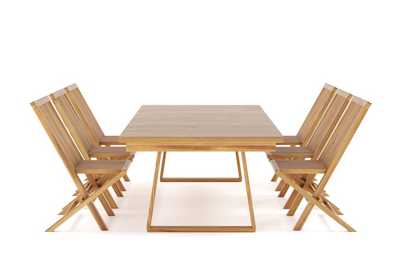 Menorca Stor Spisegruppe Utendørs – Rektangulært bord i tre med 6 spisestoler - Teak / Natur - Hagemøbler & utemiljø - Hagegruppe - Spisegrupper hage