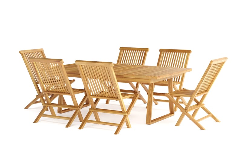 Menorca Stor Spisegruppe Utendørs – Rektangulært bord i tre med 6 spisestoler - Teak / Natur - Hagemøbler & utemiljø - Hagegruppe - Spisegrupper hage