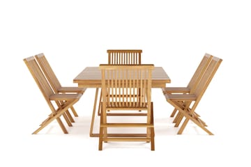 Menorca Stor Spisegruppe Utendørs – Rektangulært bord i tre med 6 spisestoler - Teak / Natur - Hagemøbler & utemiljø - Hagegruppe - Spisegrupper hage