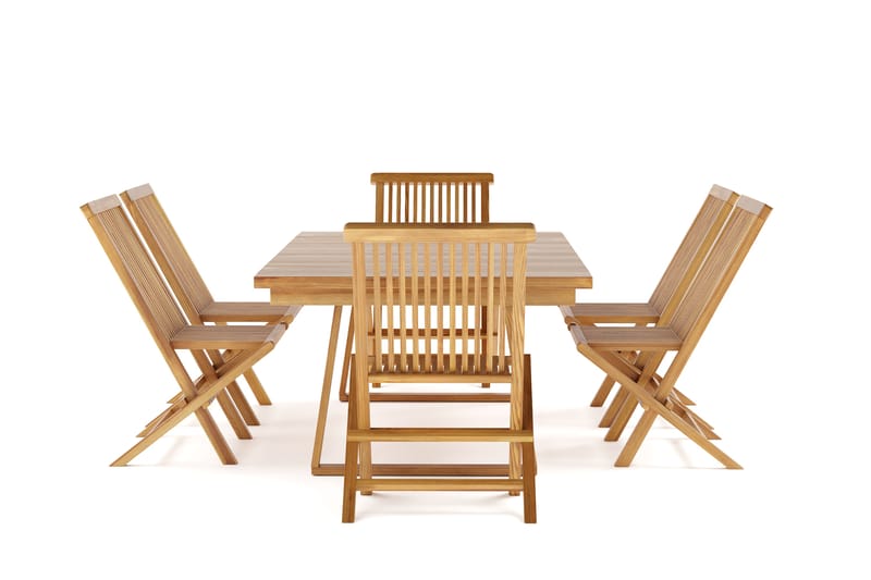 Menorca Stor Spisegruppe Utendørs – Rektangulært bord i tre med 6 spisestoler - Teak / Natur - Hagemøbler & utemiljø - Hagegruppe - Spisegrupper hage