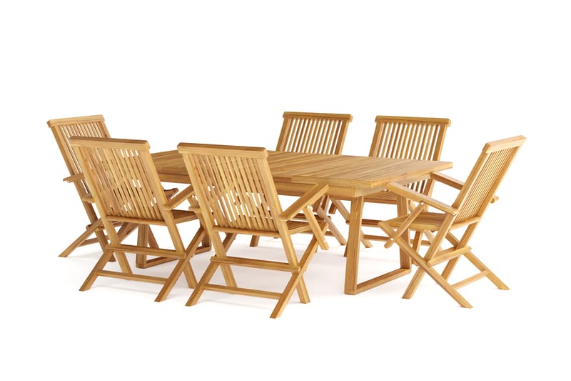 Menorca Stor Spisegruppe Utendørs – Rektangulært spisebord i tre med 6 armstoler - Teak / Natur - Hagemøbler & utemiljø - Hagegruppe - Spisegrupper hage