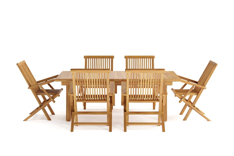 Menorca Stor Spisegruppe Utendørs – Rektangulært spisebord i tre med 6 armstoler - Teak / Natur - Hagemøbler & utemiljø - Hagegruppe - Spisegrupper hage
