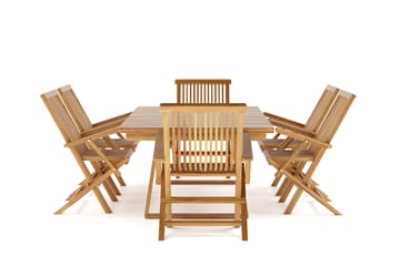 Menorca Stor Spisegruppe Utendørs – Rektangulært spisebord i tre med 6 armstoler - Teak / Natur - Hagemøbler & utemiljø - Hagegruppe - Spisegrupper hage