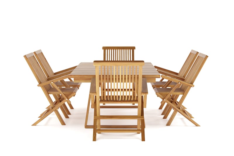 Menorca Stor Spisegruppe Utendørs – Rektangulært spisebord i tre med 6 armstoler - Teak / Natur - Hagemøbler & utemiljø - Hagegruppe - Spisegrupper hage