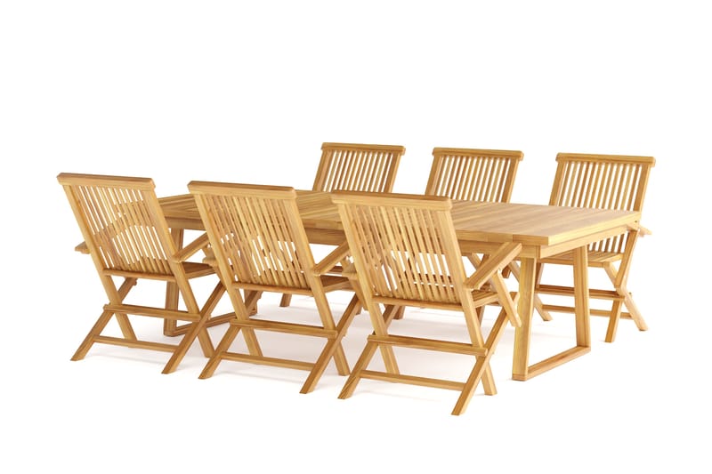 Menorca Stor Spisegruppe Utendørs – Rektangulært utebord med 6 armstoler i tre - Teak / Natur - Hagemøbler & utemiljø - Hagegruppe - Spisegrupper hage