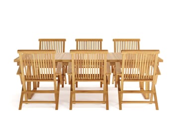 Menorca Stor Spisegruppe Utendørs – Rektangulært utebord med 6 armstoler i tre - Teak / Natur - Hagemøbler & utemiljø - Hagegruppe - Spisegrupper hage