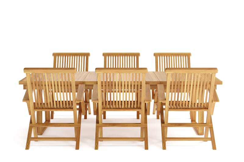 Menorca Stor Spisegruppe Utendørs – Rektangulært utebord med 6 armstoler i tre - Teak / Natur - Hagemøbler & utemiljø - Hagegruppe - Spisegrupper hage