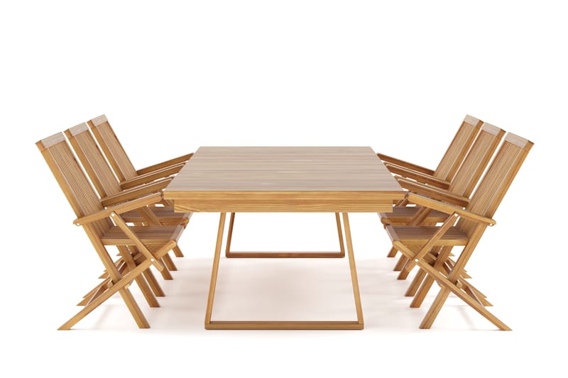 Menorca Stor Spisegruppe Utendørs – Rektangulært utebord med 6 armstoler i tre - Teak / Natur - Hagemøbler & utemiljø - Hagegruppe - Spisegrupper hage