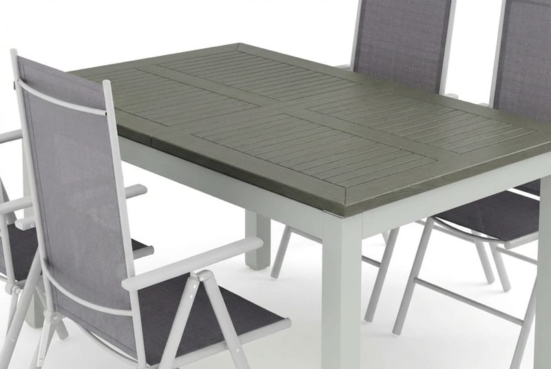 Monaco utendørs spisegruppe, uttrekkbar 150–250x90 med 4 Maggie regulerbare stoler - Hvit/Grå - Hagemøbler & utemiljø - Hagegruppe - Spisegrupper hage