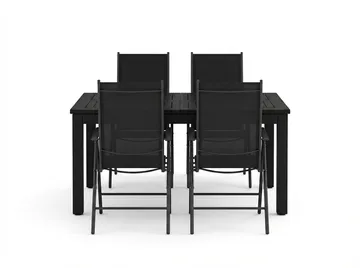 Monaco utendørs spisegruppe, uttrekkbar 150–250x90 med 4 Maggie regulerbare stoler - Svart/Grå - Hagemøbler & utemiljø - Hagegruppe - Spisegrupper hage