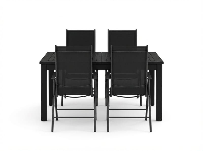 Monaco utendørs spisegruppe, uttrekkbar 150–250x90 med 4 Maggie regulerbare stoler - Svart/Grå - Hagemøbler & utemiljø - Hagegruppe - Spisegrupper hage