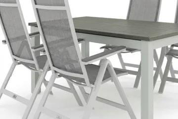 Monaco utendørs spisegruppe, uttrekkbar 150–250x90 med 4 Monaco Light regulerbare stoler - Hvit/Grå - Hagemøbler & utemiljø - Hagegruppe - Spisegrupper hage