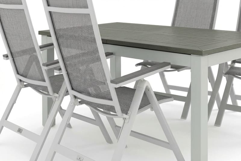 Monaco utendørs spisegruppe, uttrekkbar 150–250x90 med 4 Monaco Light regulerbare stoler - Hvit/Grå - Hagemøbler & utemiljø - Hagegruppe - Spisegrupper hage