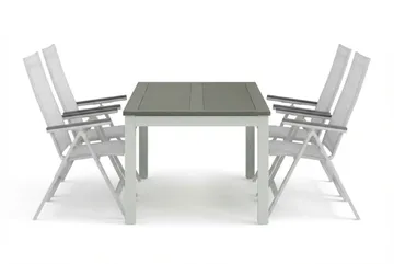 Monaco utendørs spisegruppe, uttrekkbar 150–250x90 med 4 Monaco Light regulerbare stoler - Hvit/Grå - Hagemøbler & utemiljø - Hagegruppe - Spisegrupper hage