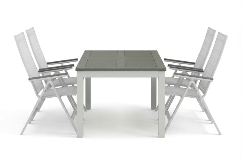 Monaco utendørs spisegruppe, uttrekkbar 150–250x90 med 4 Monaco Light regulerbare stoler - Hvit/Grå - Hagemøbler & utemiljø - Hagegruppe - Spisegrupper hage