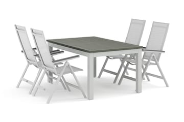 Monaco utendørs spisegruppe, uttrekkbar 150–250x90 med 4 Monaco Light regulerbare stoler - Hvit/Grå - Hagemøbler & utemiljø - Hagegruppe - Spisegrupper hage