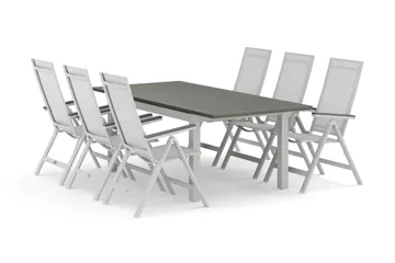 Monaco utendørs spisegruppe, uttrekkbar 150–250x90 med 6 Monaco Light regulerbare stoler - Hvit/Grå - Hagemøbler & utemiljø - Hagegruppe - Spisegrupper hage
