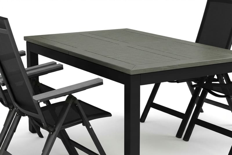 Monaco utendørs spisegruppe, uttrekkbar 150-250x90 med 4 Monaco Light regulerbare stoler - Svart/Grå - Hagemøbler & utemiljø - Hagegruppe - Spisegrupper hage