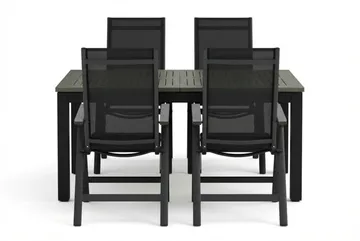 Monaco utendørs spisegruppe, uttrekkbar 150-250x90 med 4 Monaco Light regulerbare stoler - Svart/Grå - Hagemøbler & utemiljø - Hagegruppe - Spisegrupper hage