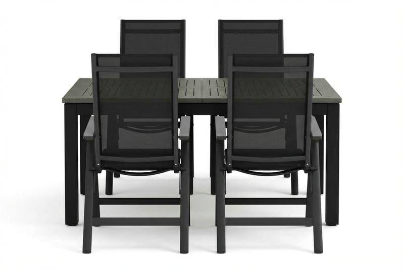 Monaco utendørs spisegruppe, uttrekkbar 150-250x90 med 4 Monaco Light regulerbare stoler - Svart/Grå - Hagemøbler & utemiljø - Hagegruppe - Spisegrupper hage