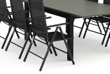 Monaco utendørs spisegruppe, uttrekkbar 150-250x90 med 6 Maggie regulerbare stoler - Svart/Grå - Hagemøbler & utemiljø - Hagegruppe - Spisegrupper hage