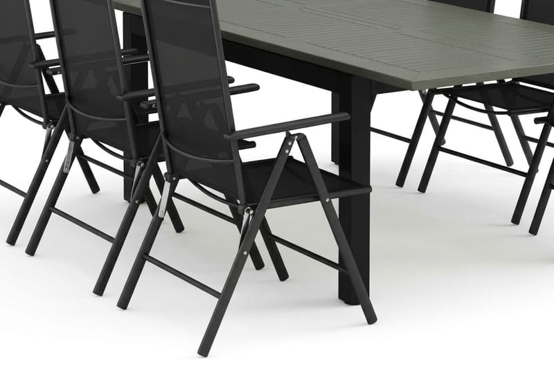 Monaco utendørs spisegruppe, uttrekkbar 150-250x90 med 6 Maggie regulerbare stoler - Svart/Grå - Hagemøbler & utemiljø - Hagegruppe - Spisegrupper hage