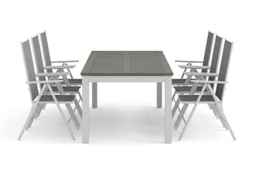 Monaco utendørs spisegruppe, uttrekkbar 210/310x90 med 6 Maggie regulerbare stoler - Hvit/Grå - Hagemøbler & utemiljø - Hagegruppe - Spisegrupper hage