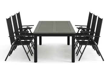 Monaco utendørs spisegruppe, uttrekkbar 210/310x90 med 6 Maggie regulerbare stoler - Svart/Grå - Hagemøbler & utemiljø - Hagegruppe - Spisegrupper hage