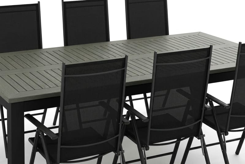 Monaco utendørs spisegruppe, uttrekkbar 210/310x90 med 6 Maggie regulerbare stoler - Svart/Grå - Hagemøbler & utemiljø - Hagegruppe - Spisegrupper hage