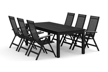 Monaco utendørs spisegruppe, uttrekkbar 210/310x90 med 6 Monaco Light regulerbare stoler - Svart/Grå - Hagemøbler & utemiljø - Hagegruppe - Spisegrupper hage