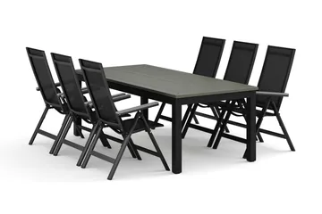 Monaco utendørs spisegruppe, uttrekkbar 210/310x90 med 6 Monaco Light regulerbare stoler - Svart/Grå - Hagemøbler & utemiljø - Hagegruppe - Spisegrupper hage