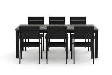 Monaco utendørs spisegruppe, uttrekkbar 210/310x90 med 6 Tunis stablestoler - Svart/Grå - Hagemøbler & utemiljø - Hagegruppe - Spisegrupper hage