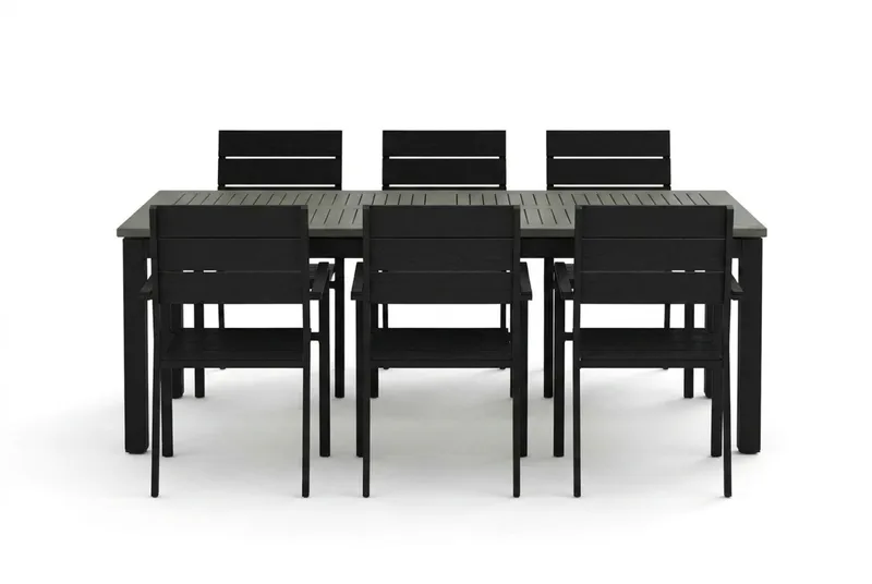 Monaco utendørs spisegruppe, uttrekkbar 210/310x90 med 6 Tunis stablestoler - Svart/Grå - Hagemøbler & utemiljø - Hagegruppe - Spisegrupper hage