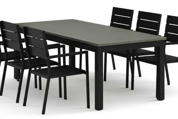 Monaco utendørs spisegruppe, uttrekkbar 210/310x90 med 6 Tunis stablestoler - Svart/Grå - Hagemøbler & utemiljø - Hagegruppe - Spisegrupper hage
