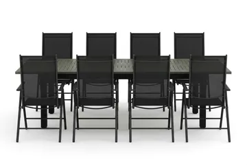 Monaco utendørs spisegruppe, uttrekkbar 210/310x90 med 8 Maggie regulerbare stoler - Svart/Grå - Hagemøbler & utemiljø - Hagegruppe - Spisegrupper hage