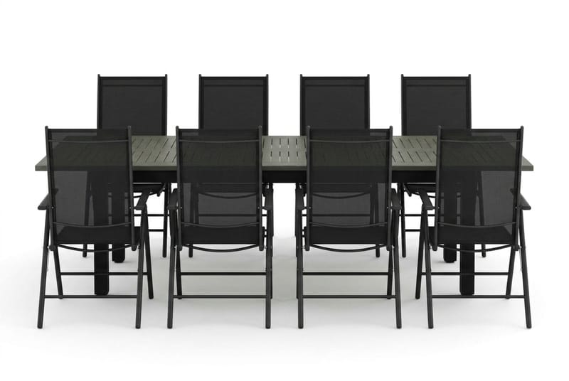 Monaco utendørs spisegruppe, uttrekkbar 210/310x90 med 8 Maggie regulerbare stoler - Svart/Grå - Hagemøbler & utemiljø - Hagegruppe - Spisegrupper hage