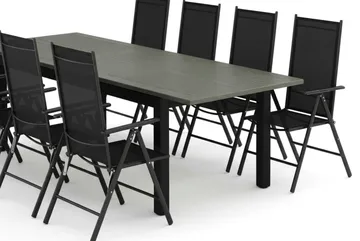 Monaco utendørs spisegruppe, uttrekkbar 210/310x90 med 8 Maggie regulerbare stoler - Svart/Grå - Hagemøbler & utemiljø - Hagegruppe - Spisegrupper hage