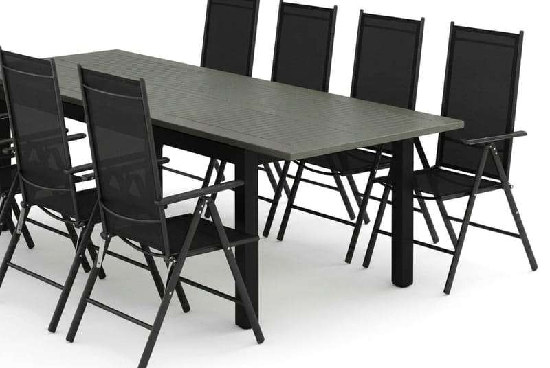 Monaco utendørs spisegruppe, uttrekkbar 210/310x90 med 8 Maggie regulerbare stoler - Svart/Grå - Hagemøbler & utemiljø - Hagegruppe - Spisegrupper hage
