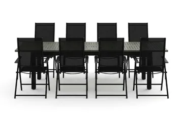 Monaco utendørs spisegruppe, uttrekkbar 210/310x90 med 8 Sanna regulerbare stoler - Svart/Grå - Hagemøbler & utemiljø - Hagegruppe - Spisegrupper hage